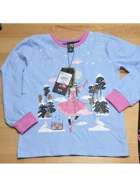 SKU 1818 Glow in the Dark Nano Blue and Pink Long Sleeve Tee with Winter Design